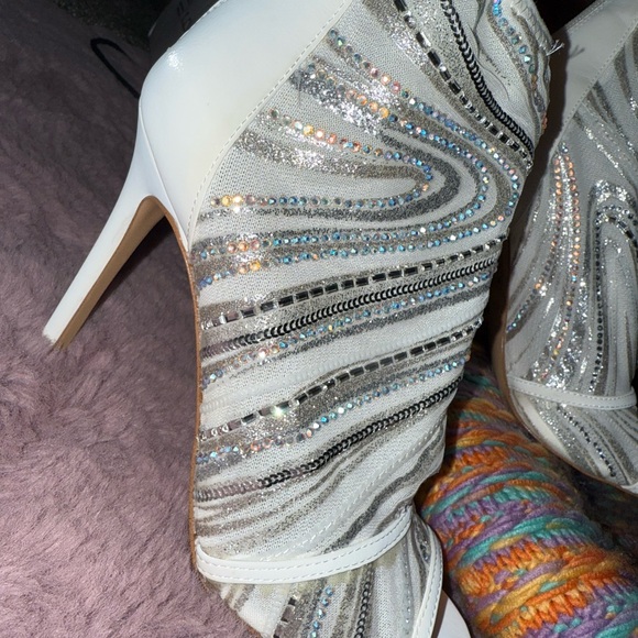 Aldo White and Silver Heeled Boots with Strappy Design and High Stiletto Heel - Picture 4 of 14